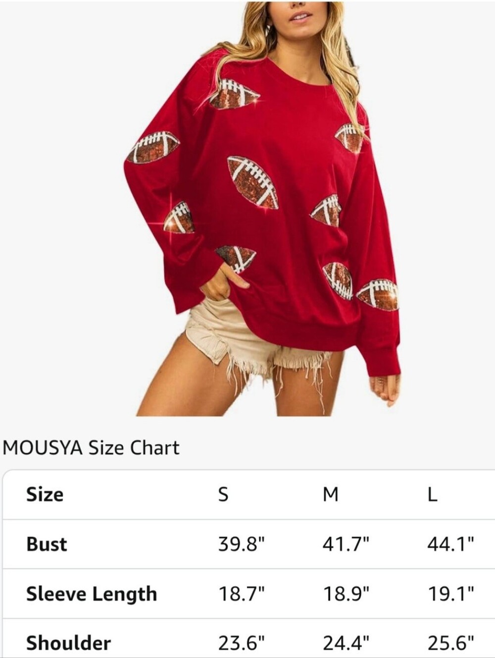 New Red Sequin Football Pullover Sweatshirt - Picture 5 of 6